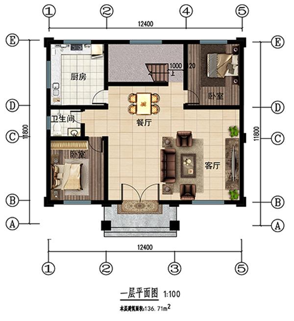 這座12.411.8米的2層別墅是設計師眼中的完美住宅類型，是一座實用而又美麗的鄉(xiāng)村住宅。