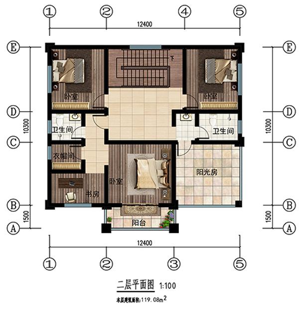 這座12.411.8米的2層別墅是設計師眼中的完美住宅類型，是一座實用而又美麗的鄉(xiāng)村住宅。